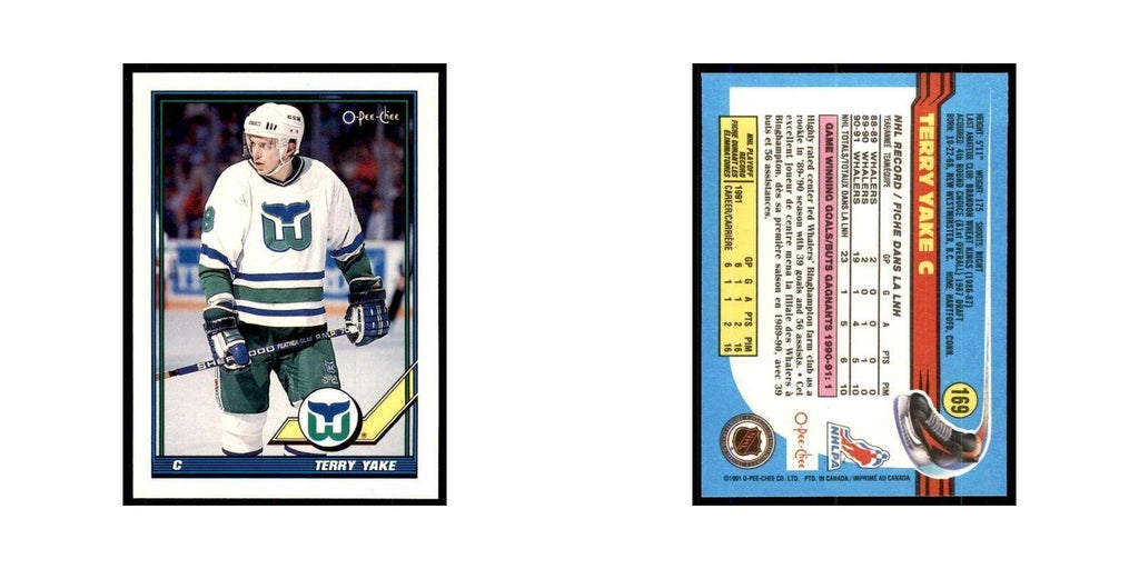 Terry Yake 1991 O-Pee-Chee #169 Hartford Whalers Hockey Card NM