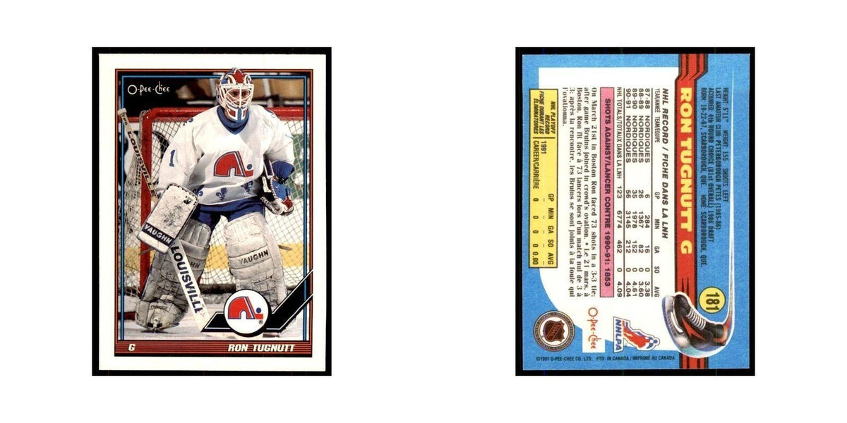 Ron Tugnutt 1991 O-Pee-Chee #181 Quebec Nordiques Hockey Card NM