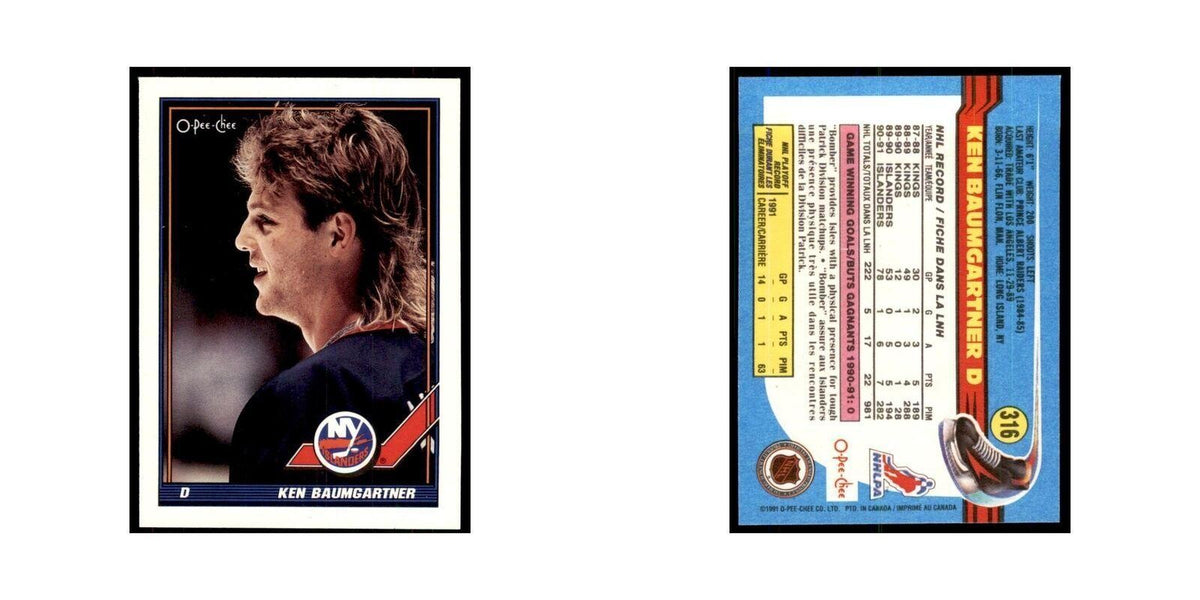Ken Baumgartner 1991 O-Pee-Chee #316 New York Islanders Hockey Card NM