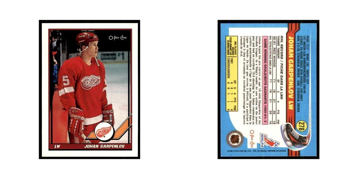 Johan Garpenlov 1991 O-Pee-Chee #278 Detroit Red Wings Hockey Card NM
