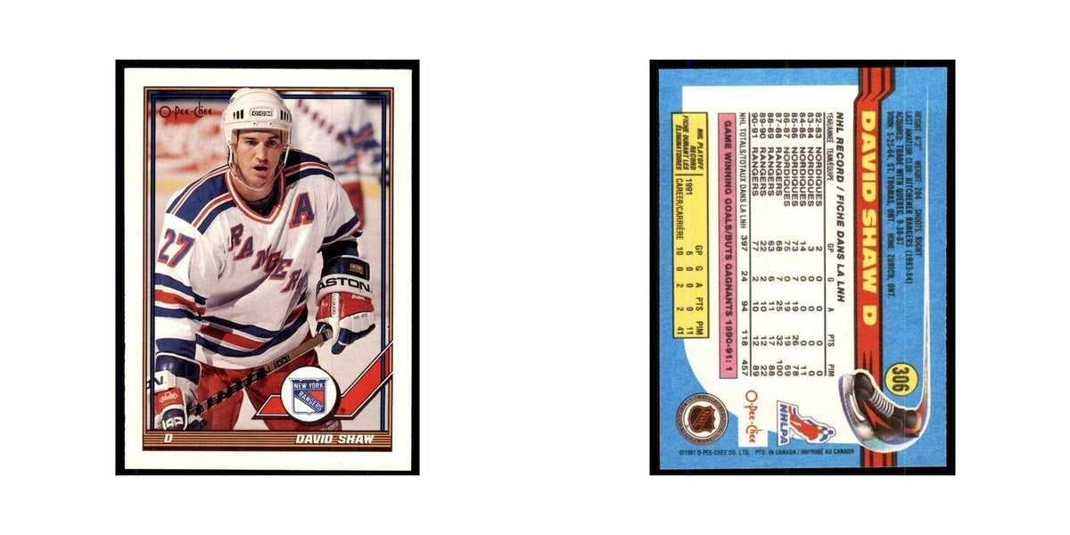 David Shaw 1991 O-Pee-Chee #306 New York Rangers Hockey Card NM
