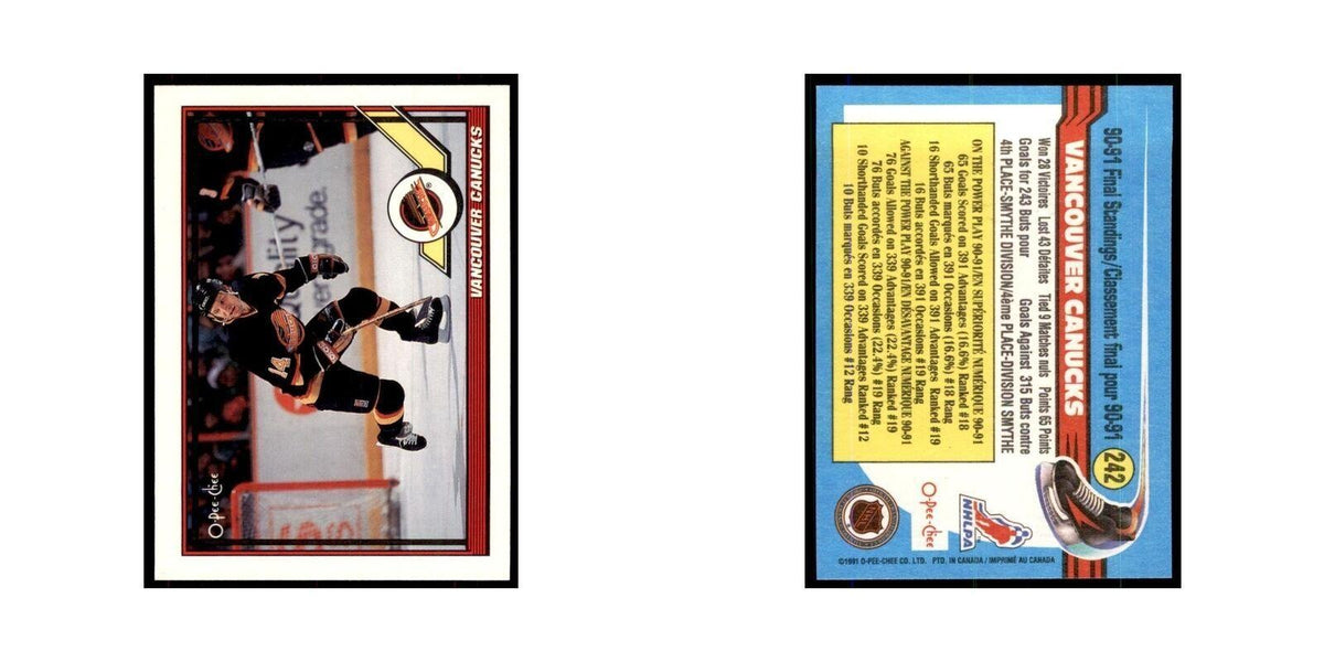 Vancouver Canucks 1991 O-Pee-Chee #242 Vancouver Canucks Hockey Card NM