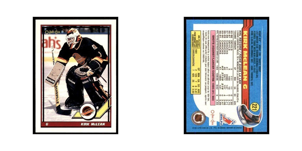 Kirk McLean 1991 O-Pee-Chee #221 Vancouver Canucks Hockey Card NM