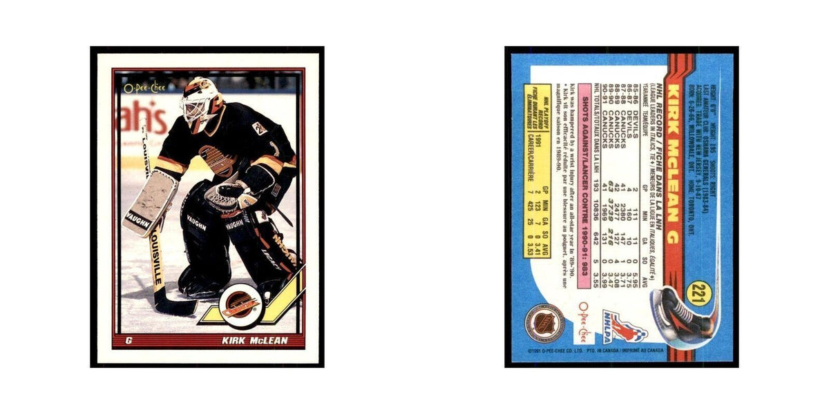 Kirk McLean 1991 O-Pee-Chee #221 Vancouver Canucks Hockey Card NM