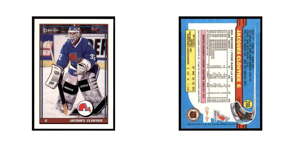 Jacques Cloutier 1991 O-Pee-Chee #286 Quebec Nordiques Hockey Card NM