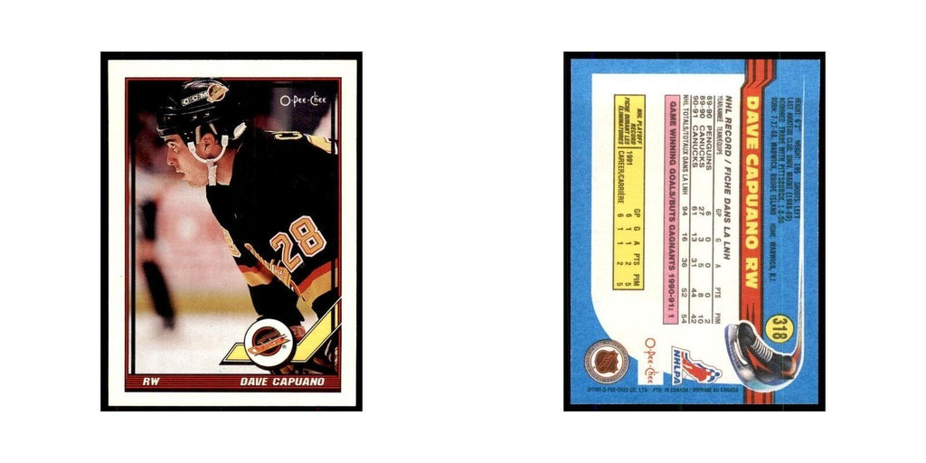 Dave Capuano 1991 O-Pee-Chee #318 Vancouver Canucks Hockey Card NM