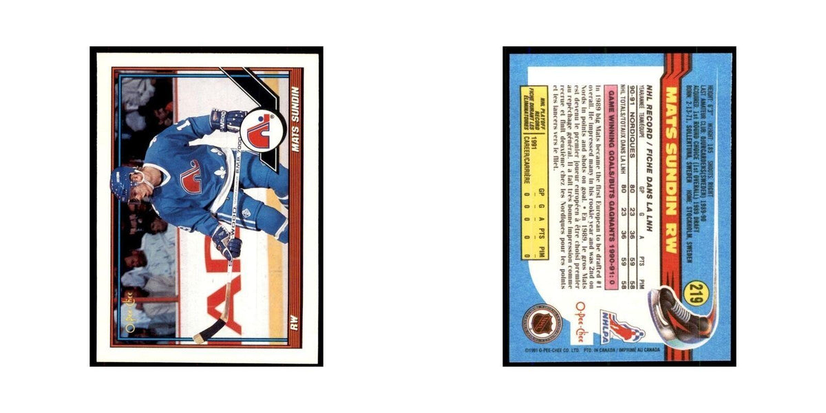 Mats Sundin 1991 O-Pee-Chee #219 Quebec Nordiques Hockey Card NM