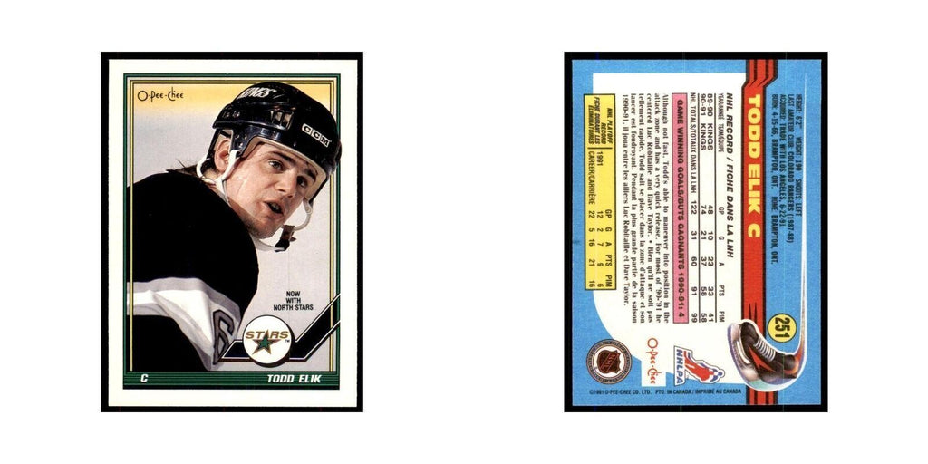 Todd Elik 1991 O-Pee-Chee #251 Minnesota North Stars Hockey Card NM