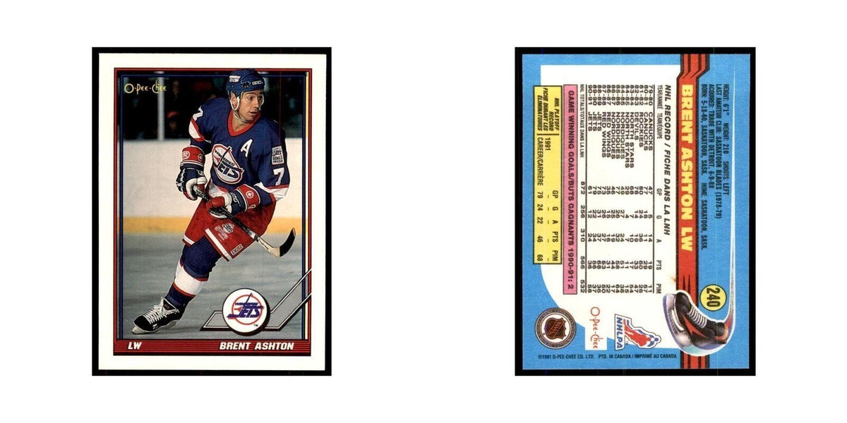 Brent Ashton 1991 O-Pee-Chee #240 Winnipeg Jets Hockey Card NM