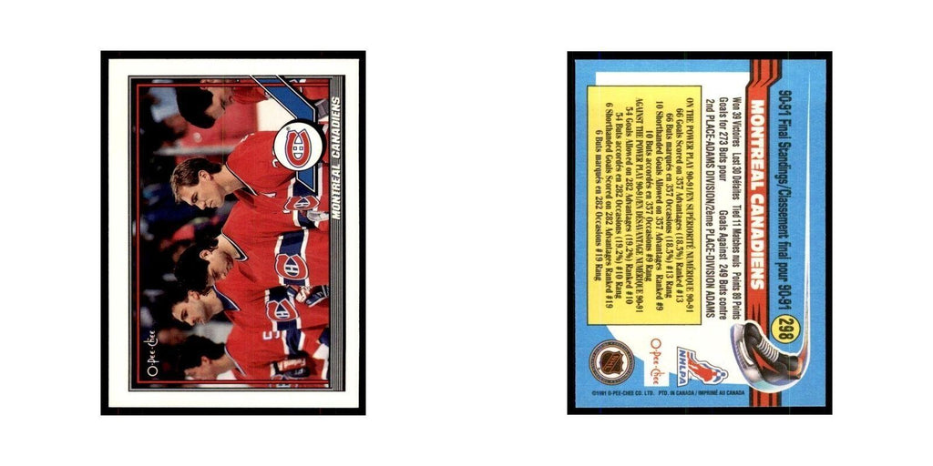 Montreal Canadiens 1991 O-Pee-Chee #298 Montreal Canadiens Hockey Card NM