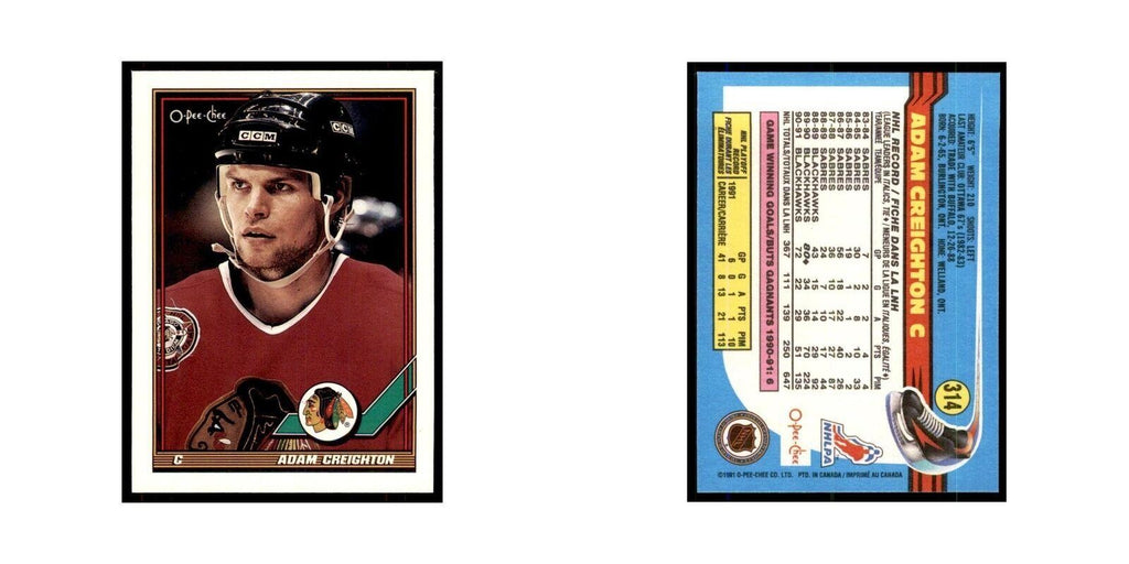 Adam Creighton 1991 O-Pee-Chee #314 Chicago Blackhawks Hockey Card NM