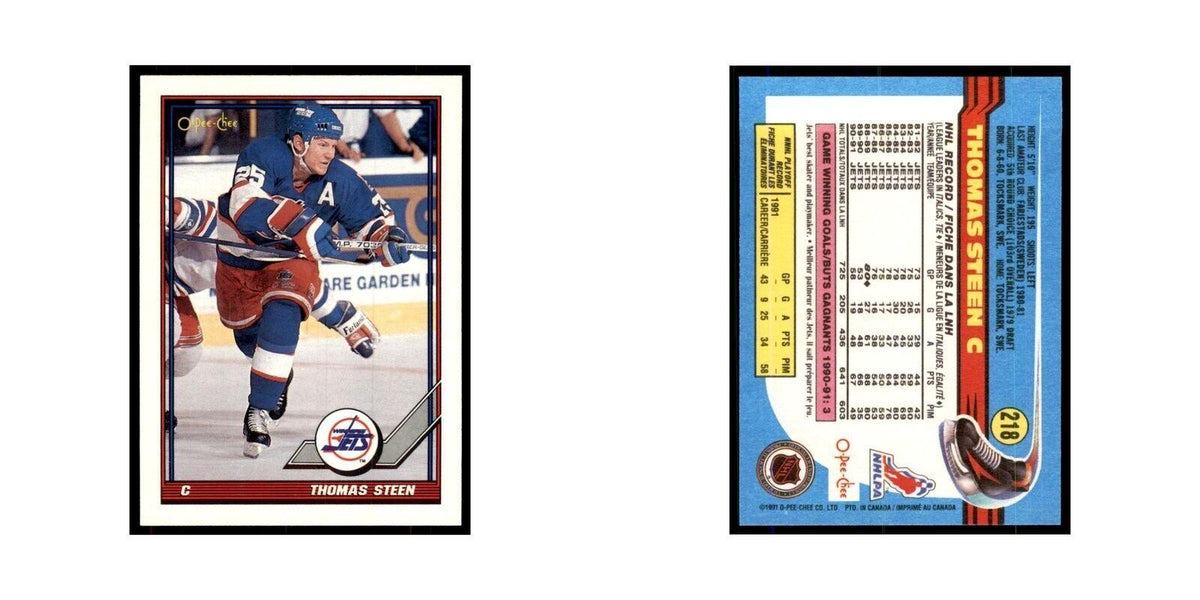 Thomas Steen 1991 O-Pee-Chee #218 Winnipeg Jets Hockey Card NM