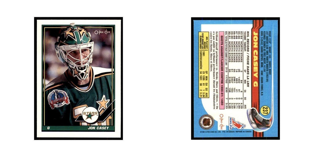 Jon Casey 1991 O-Pee-Chee #237 Minnesota North Stars Hockey Card NM