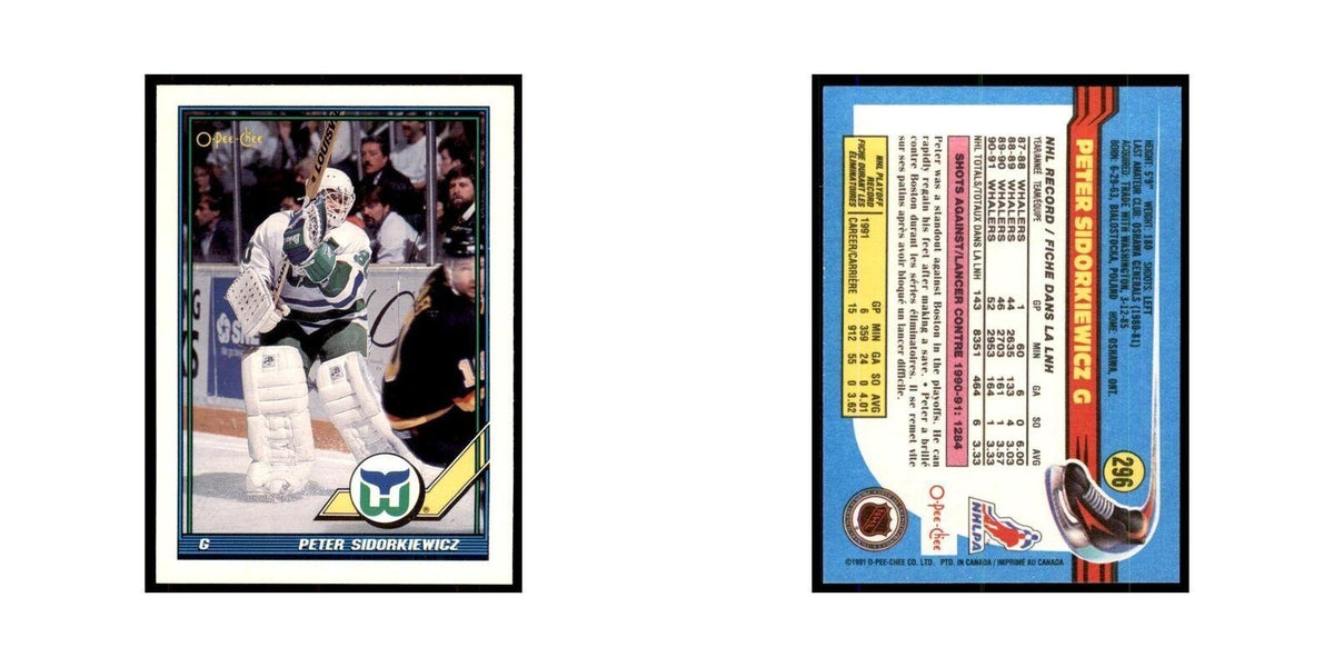 Peter Sidorkiewicz 1991 O-Pee-Chee #296 Hartford Whalers Hockey Card NM