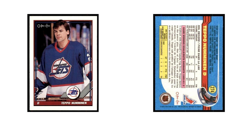 Teppo Numminen 1991 O-Pee-Chee #274 Winnipeg Jets Hockey Card NM