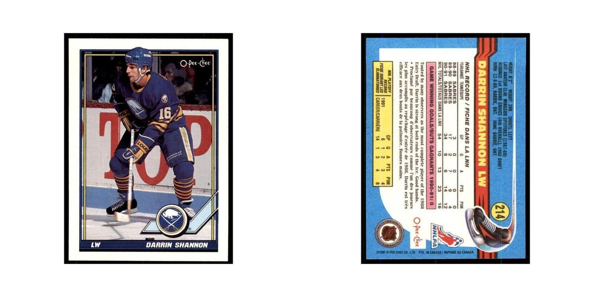 Darrin Shannon 1991 O-Pee-Chee #214 Buffalo Sabres Hockey Card NM