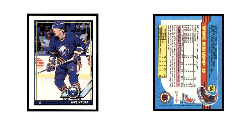 Uwe Krupp 1991 O-Pee-Chee #155 Buffalo Sabres Hockey Card NM