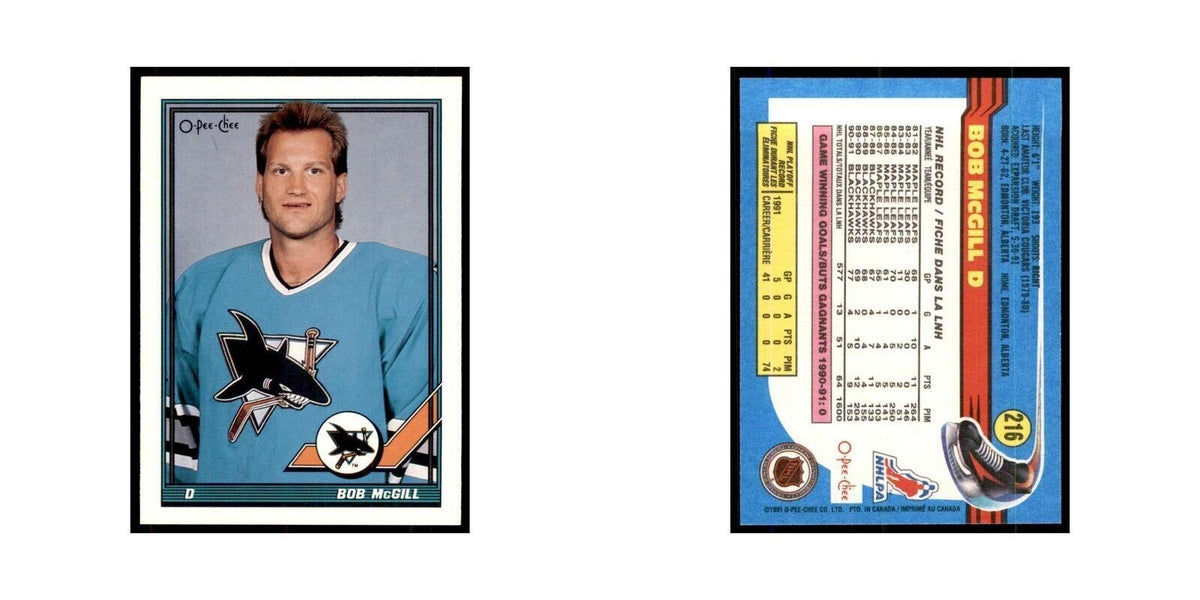 Bob McGill 1991 O-Pee-Chee #216 San Jose Sharks Hockey Card NM