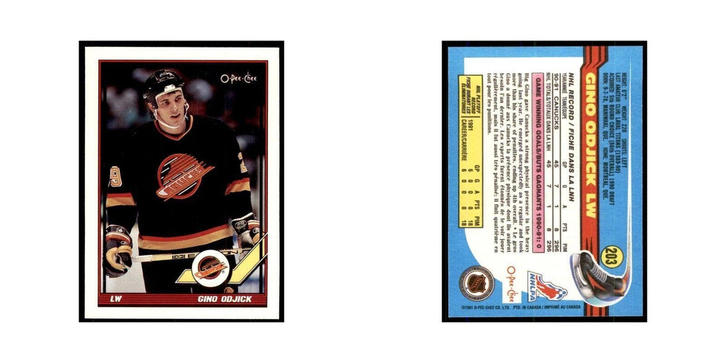 Gino Odjick 1991 O-Pee-Chee #203 Vancouver Canucks Hockey Card NM