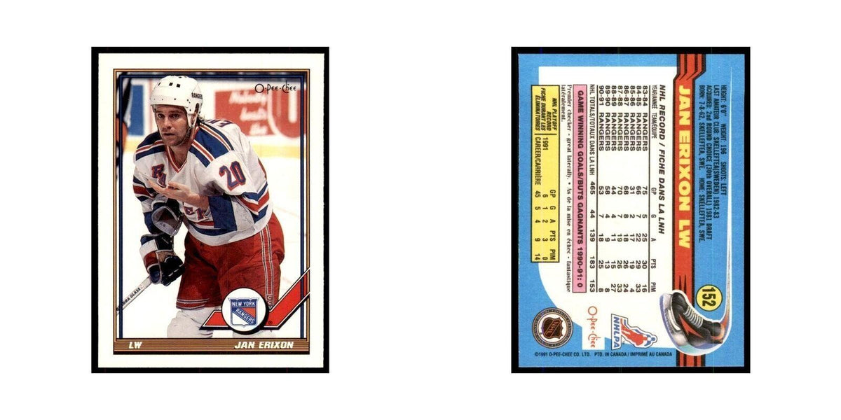 Jan Erixon 1991 O-Pee-Chee #152 New York Rangers Hockey Card NM
