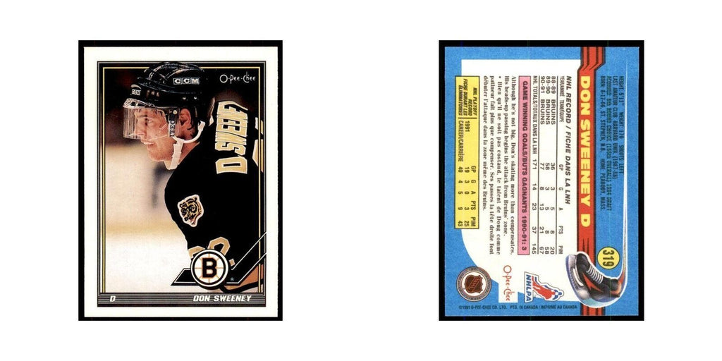 Don Sweeney 1991 O-Pee-Chee #319 Boston Bruins Hockey Card NM