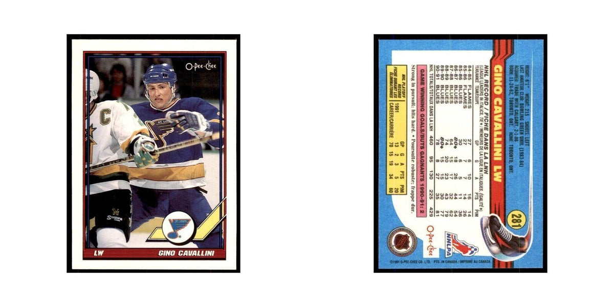Gino Cavallini 1991 O-Pee-Chee #281 St. Louis Blues Hockey Card NM