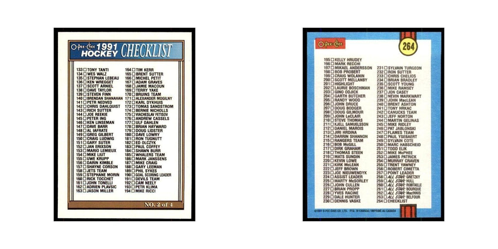 Checklist 2 1991 O-Pee-Chee #264 Hockey Card NM