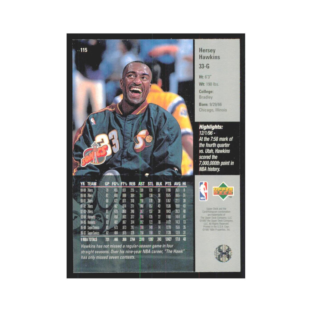 Hersey Hawkins 1997 Upper Deck #115 Seattle SuperSonics Basketball Card NM