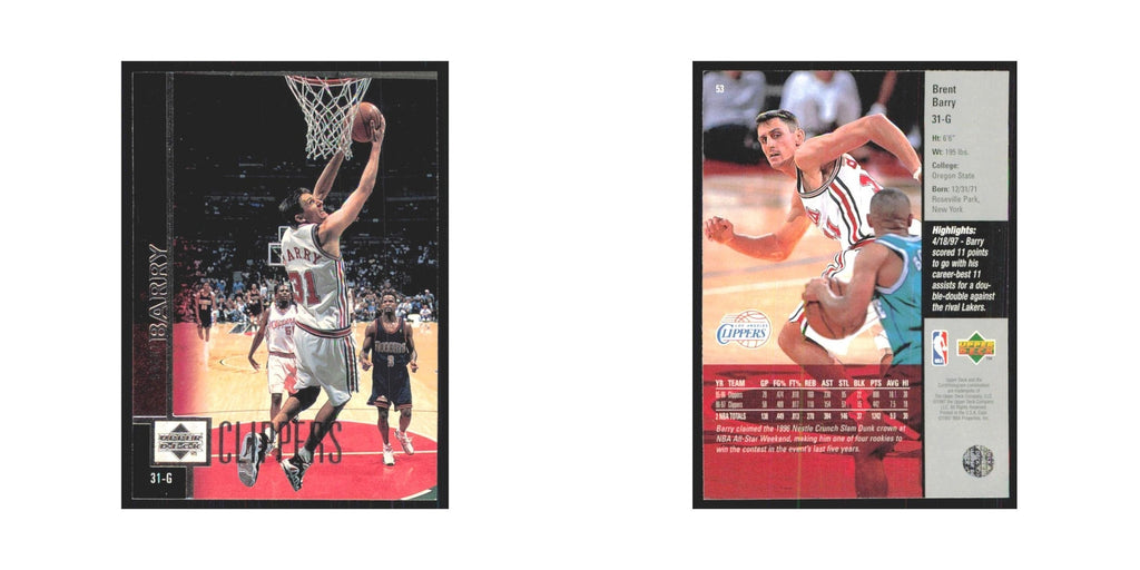 Brent Barry 1997 Upper Deck #53 Los Angeles Clippers Basketball Card NM