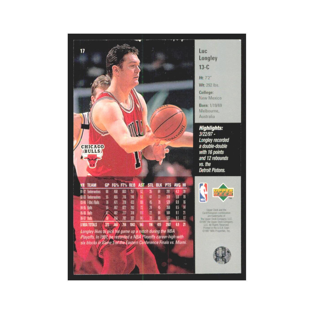 Luc Longley 1997 Upper Deck #17 Chicago Bulls Basketball Card NM