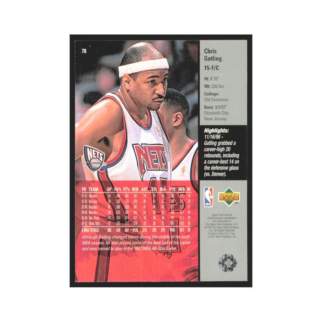 Chris Gatling 1997 Upper Deck #78 New Jersey Nets Basketball Card NM