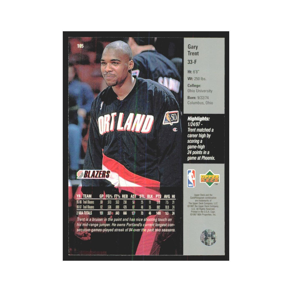 Gary Trent 1997 Upper Deck #105 Portland Trail Blazers Basketball Card NM