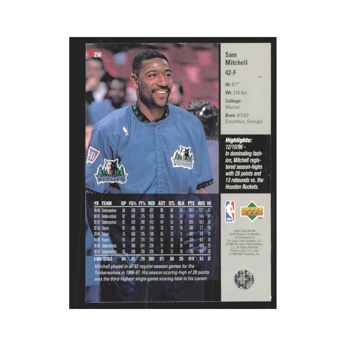 Sam Mitchell 1997 Upper Deck #256 Minnesota Timberwolves Basketball Card NM