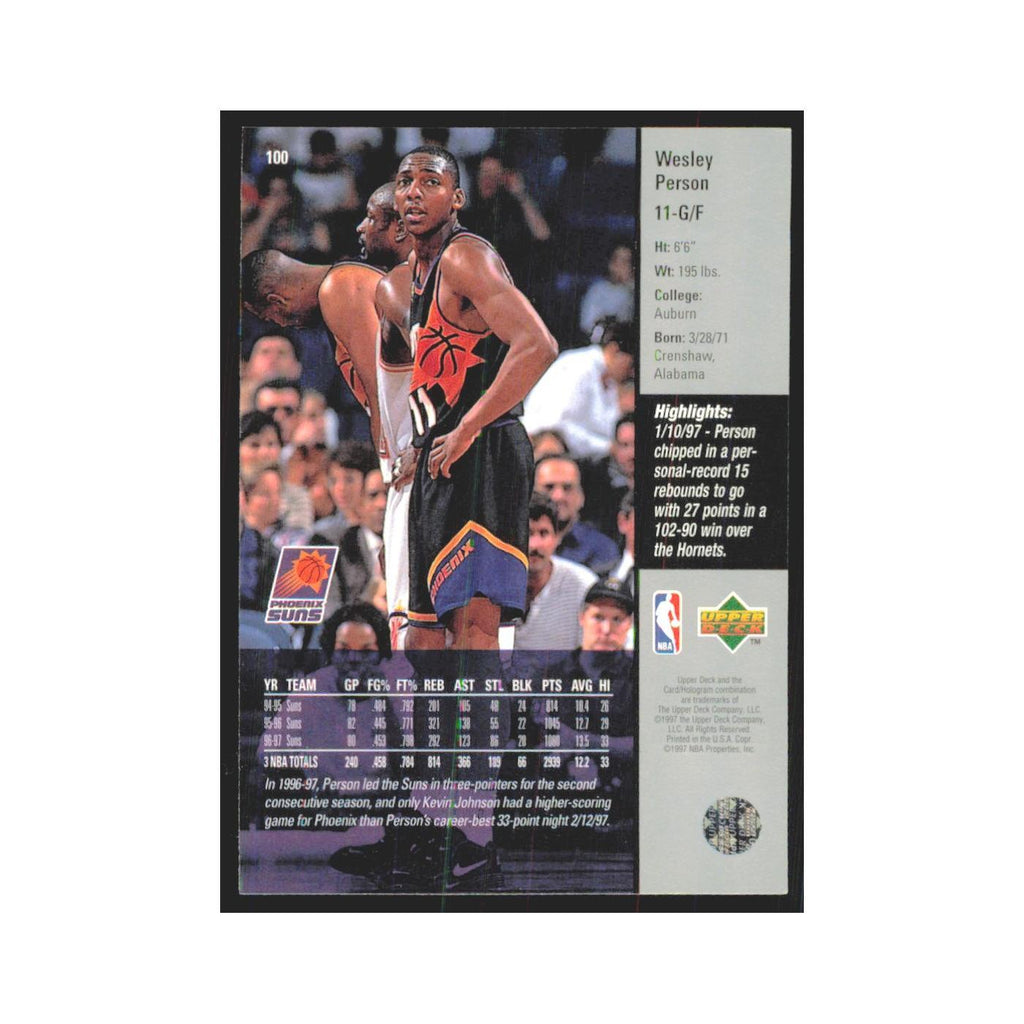 Wesley Person 1997 Upper Deck #100 Phoenix Suns Basketball Card NM