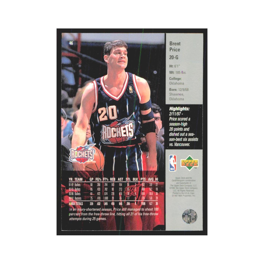 Brent Price 1997 Upper Deck #46 Houston Rockets Basketball Card NM