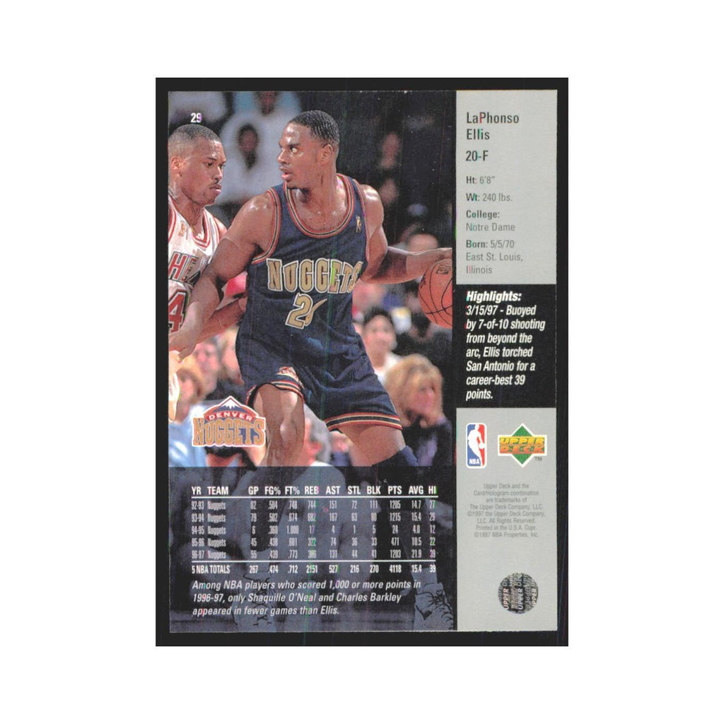 LaPhonso Ellis 1997 Upper Deck #29 Denver Nuggets Basketball Card NM