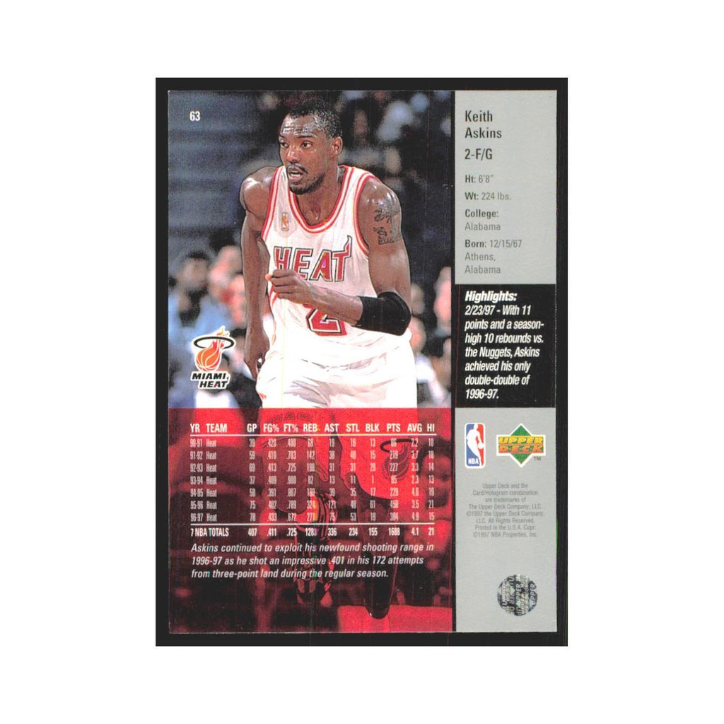 Keith Askins 1997 Upper Deck #63 Miami Heat Basketball Card NM