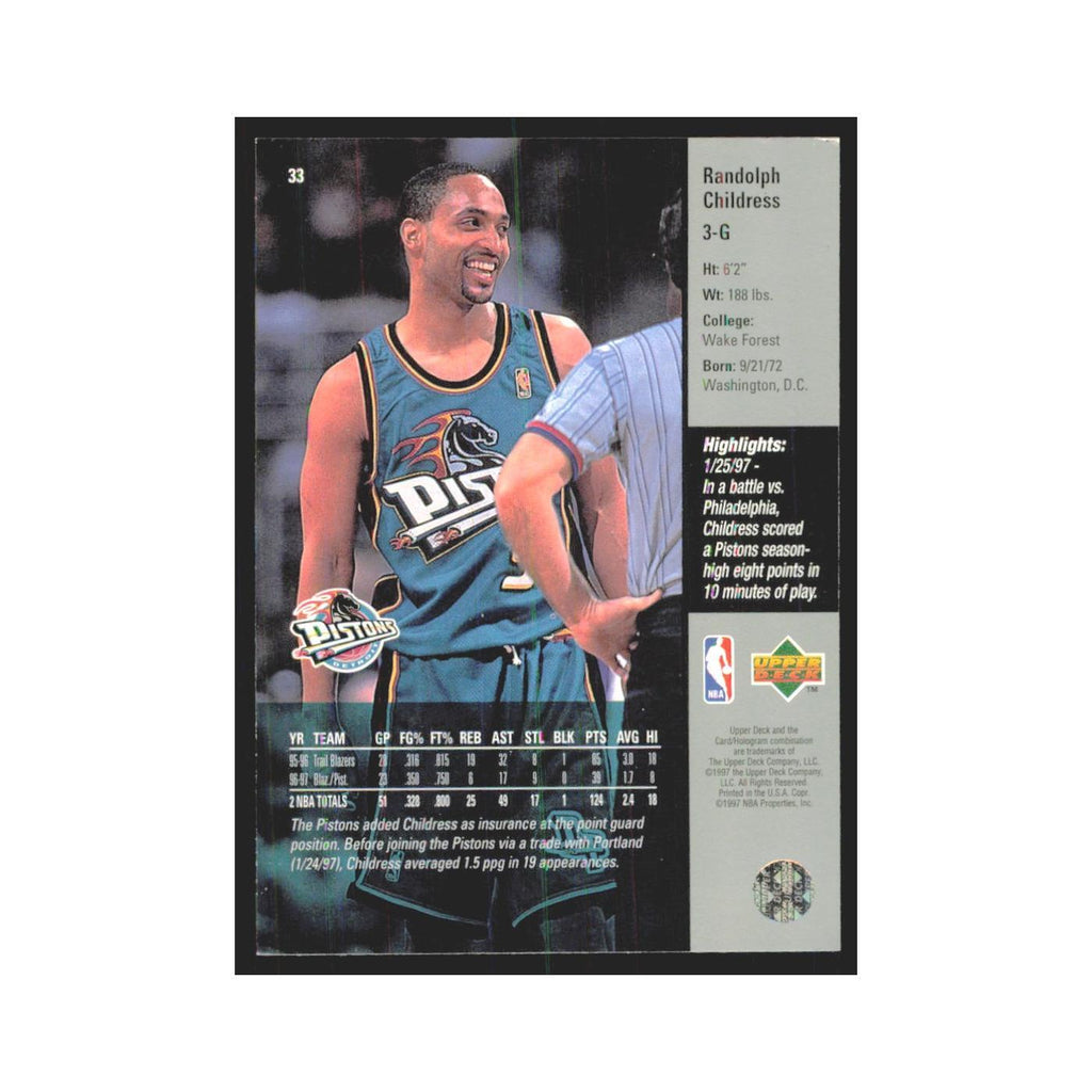 Randolph Childress 1997 Upper Deck #33 Detroit Pistons Basketball Card NM
