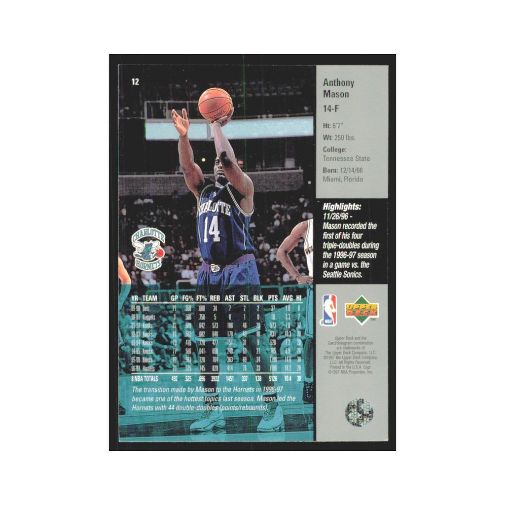 Anthony Mason 1997 Upper Deck #12 Charlotte Hornets Basketball Card NM