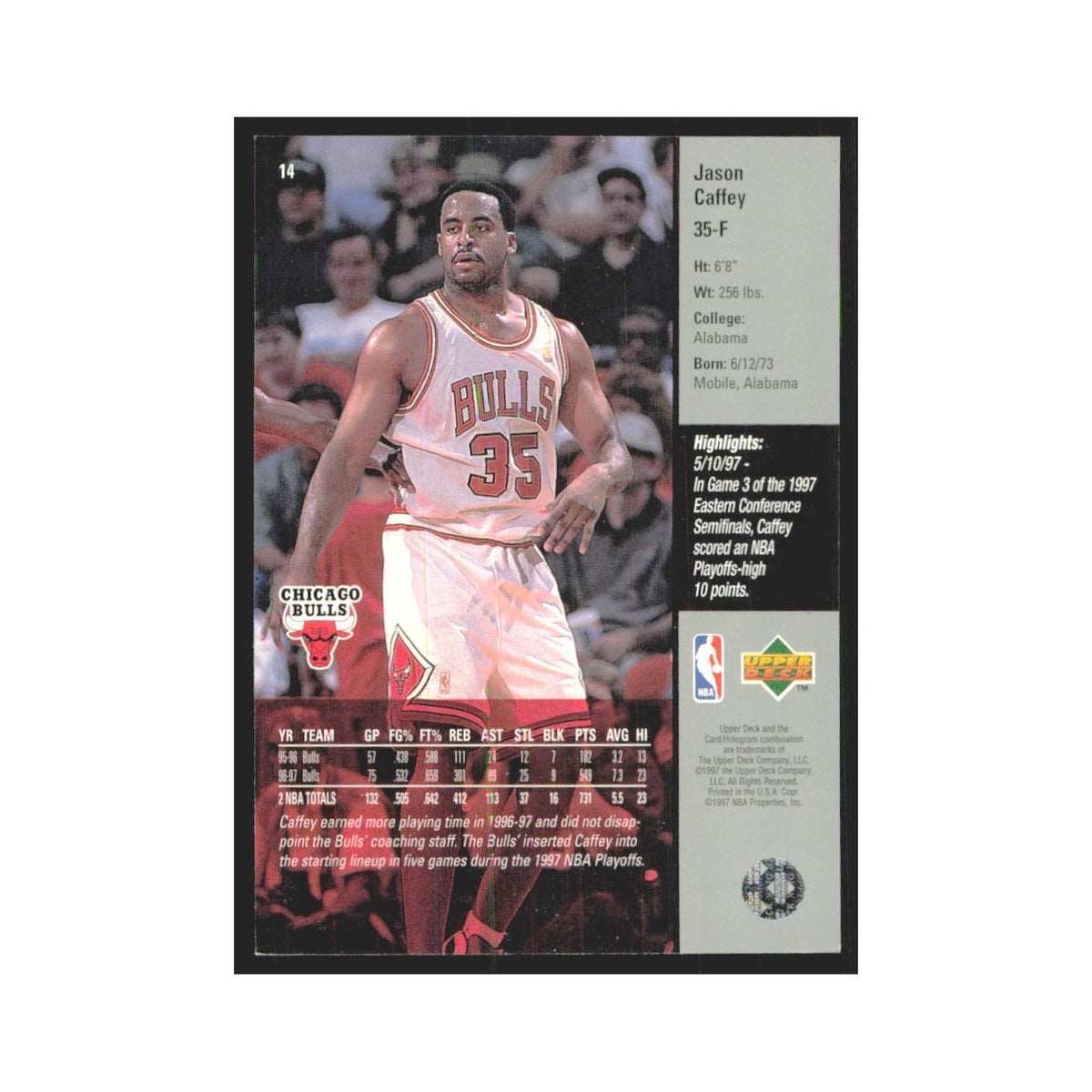 Jason Caffey 1997 Upper Deck #14 Chicago Bulls Basketball Card NM