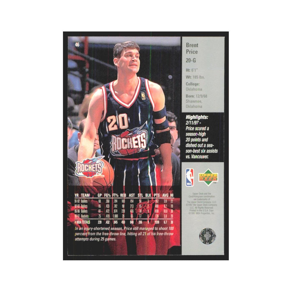 Brent Price 1997 Upper Deck #46 Houston Rockets Basketball Card NM