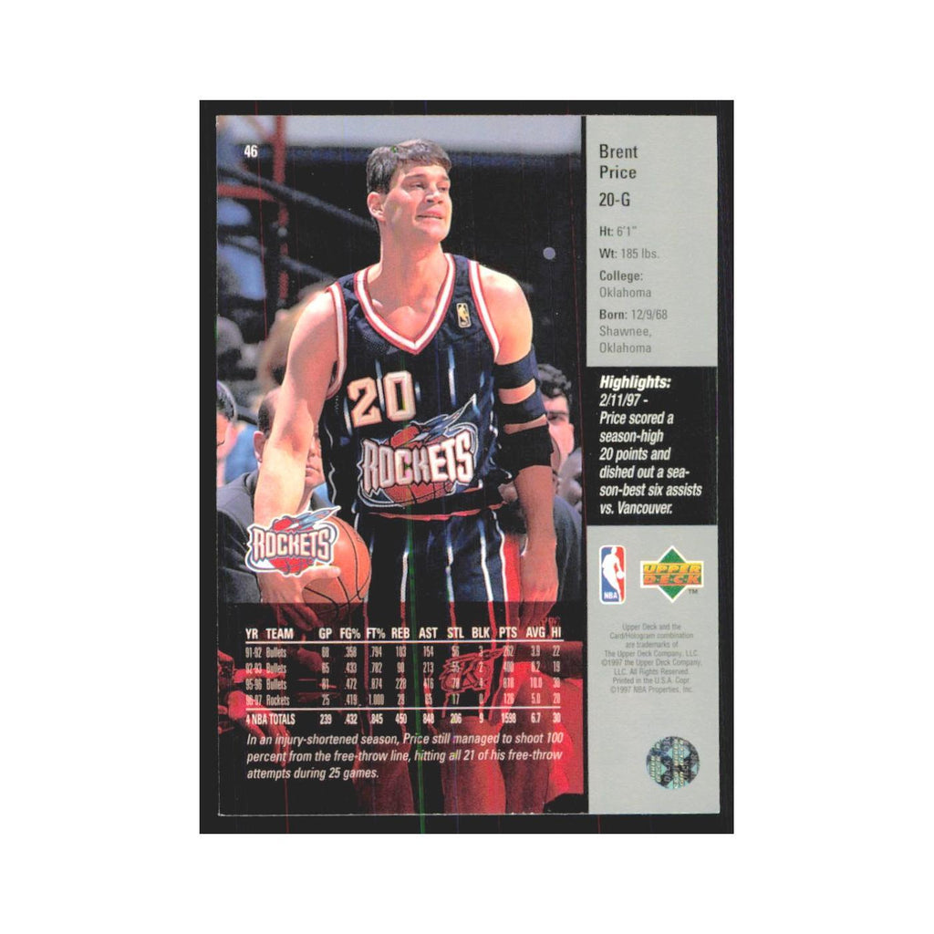 Brent Price 1997 Upper Deck #46 Houston Rockets Basketball Card NM