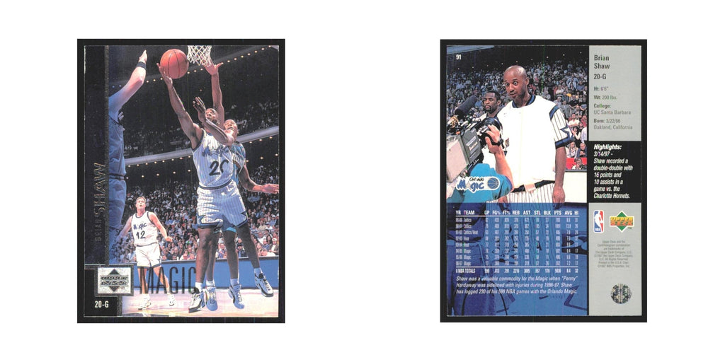 Brian Shaw 1997 Upper Deck #91 Orlando Magic Basketball Card NM
