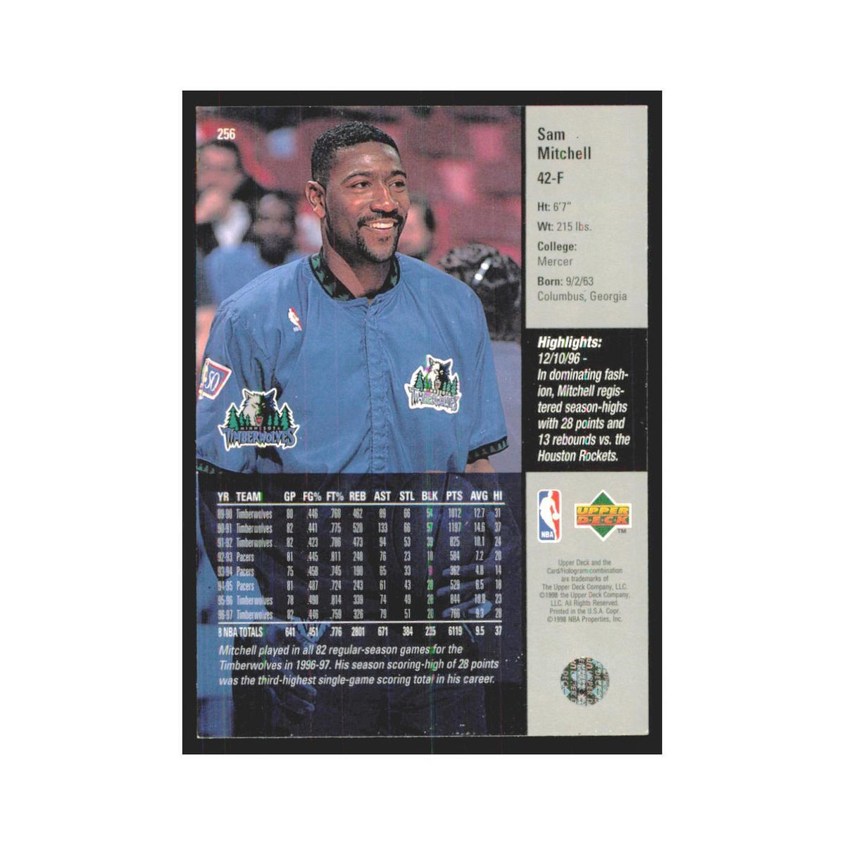 Sam Mitchell 1997 Upper Deck #256 Minnesota Timberwolves Basketball Card NM
