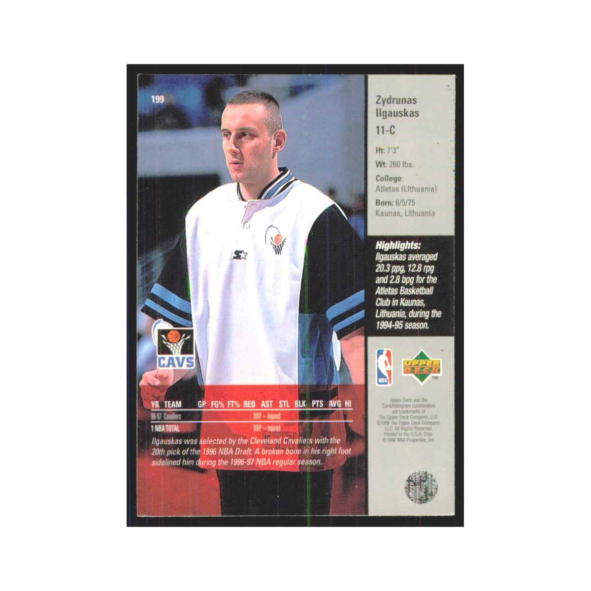 Zydrunas Ilgauskas 1997 Upper Deck #199 Cleveland Cavaliers Basketball Card NM