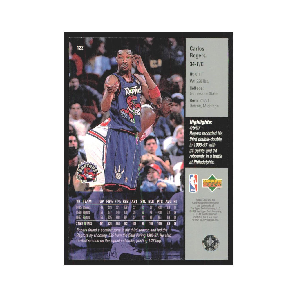 Carlos Rogers 1997 Upper Deck #122 Toronto Raptors Basketball Card NM