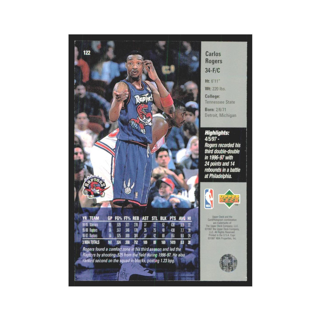 Carlos Rogers 1997 Upper Deck #122 Toronto Raptors Basketball Card NM