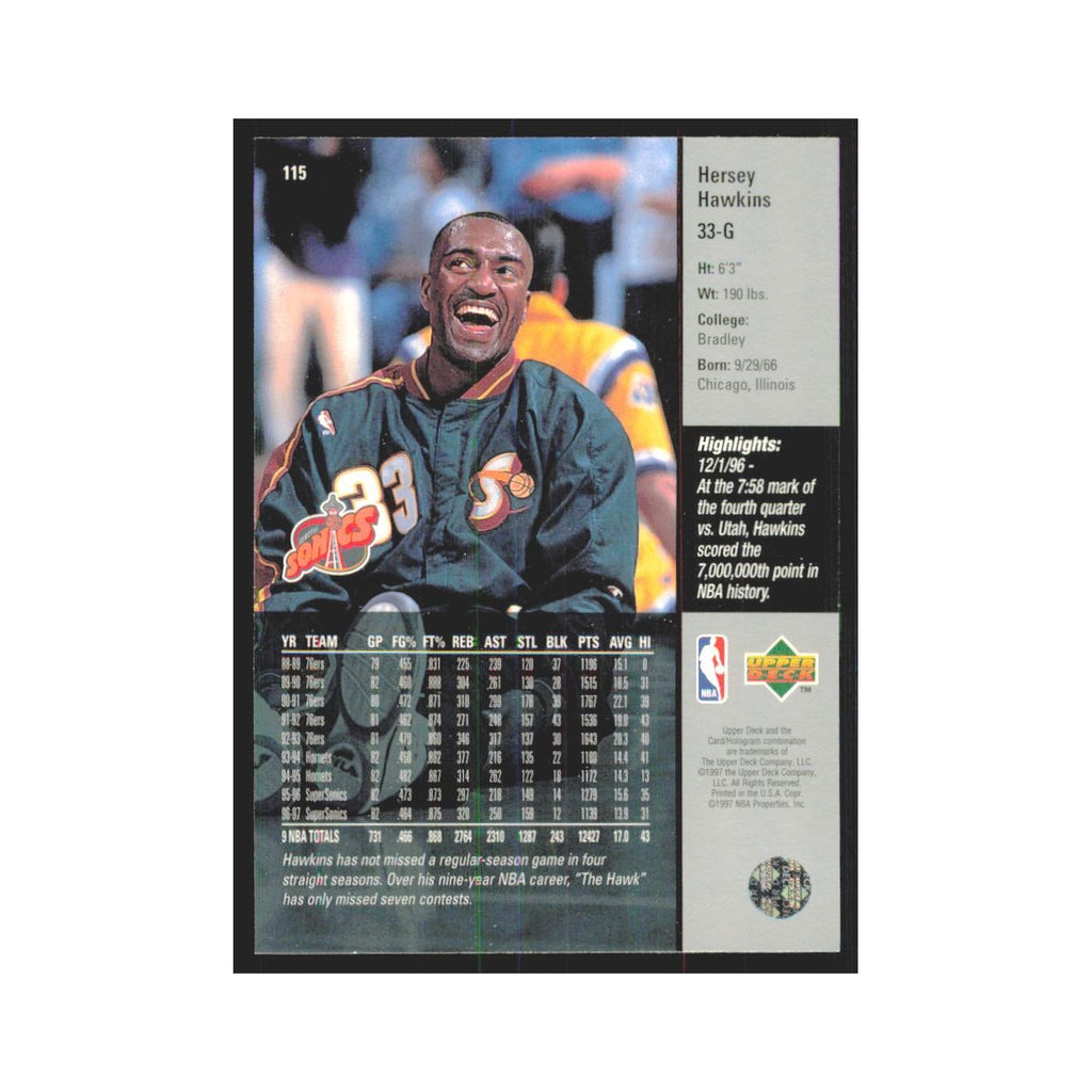 Hersey Hawkins 1997 Upper Deck #115 Seattle SuperSonics Basketball Card NM