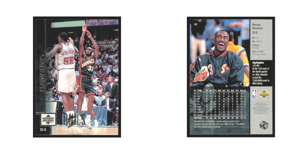 Hersey Hawkins 1997 Upper Deck #115 Seattle SuperSonics Basketball Card NM