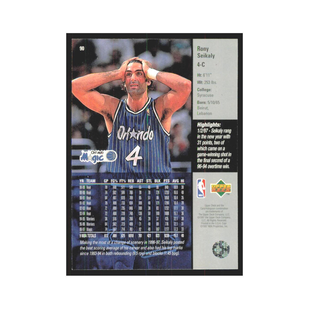 Rony Seikaly 1997 Upper Deck #90 Orlando Magic Basketball Card NM